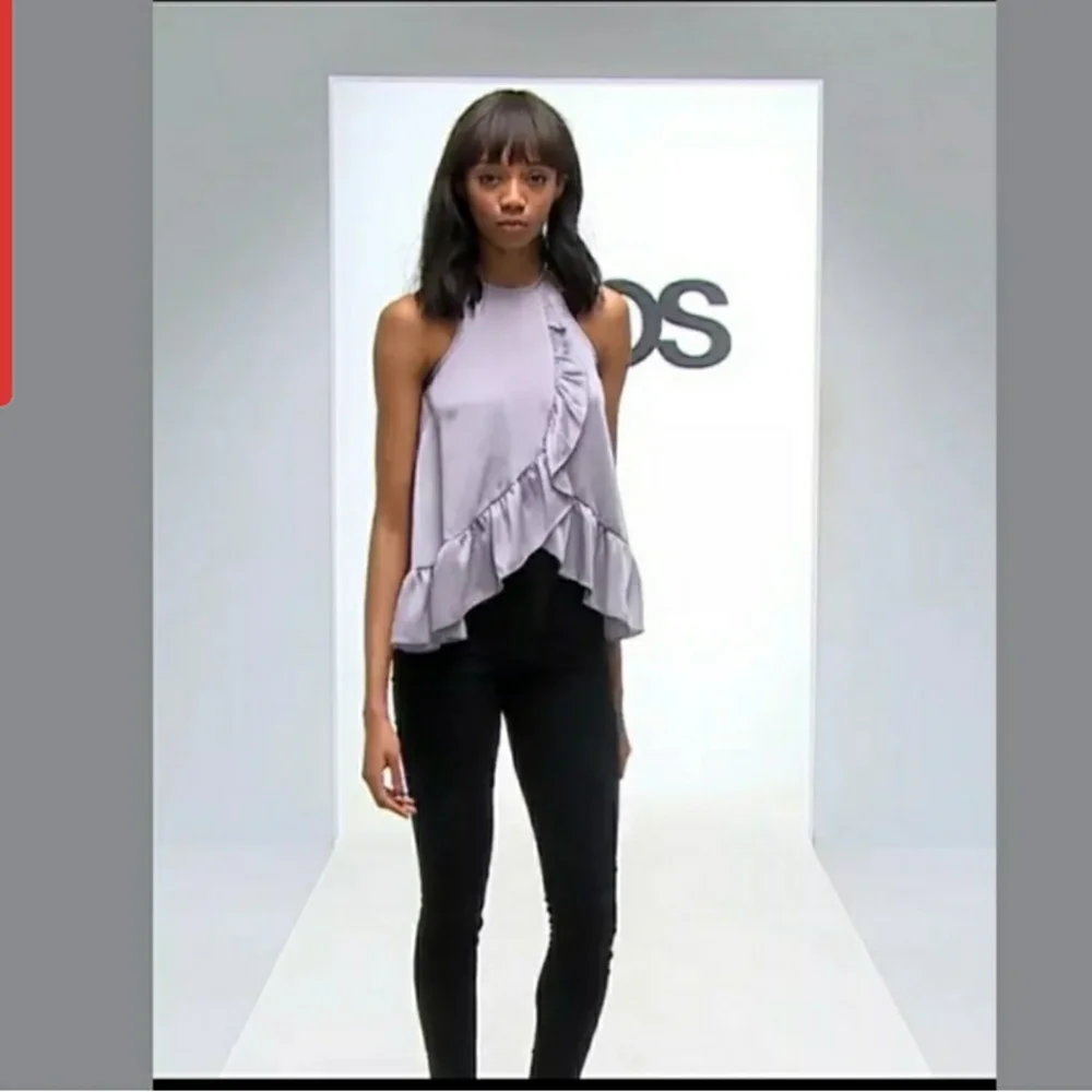 ASOS brand silvery lilac satiny halter ruffle blouse size 8 - Picture 2 of 14